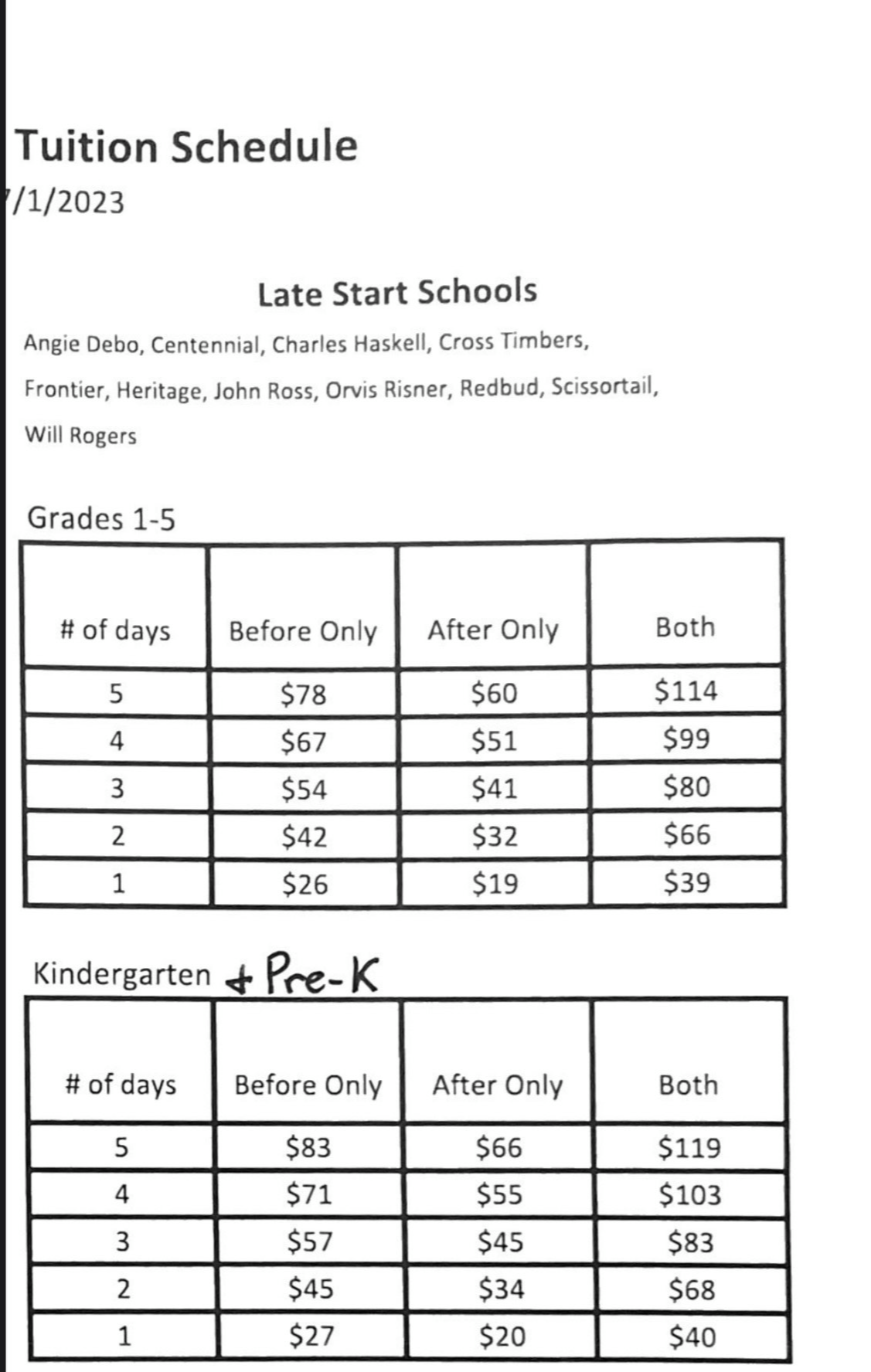 Tuition for Late Start Schools