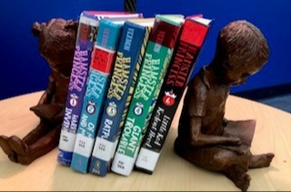 Library books on table