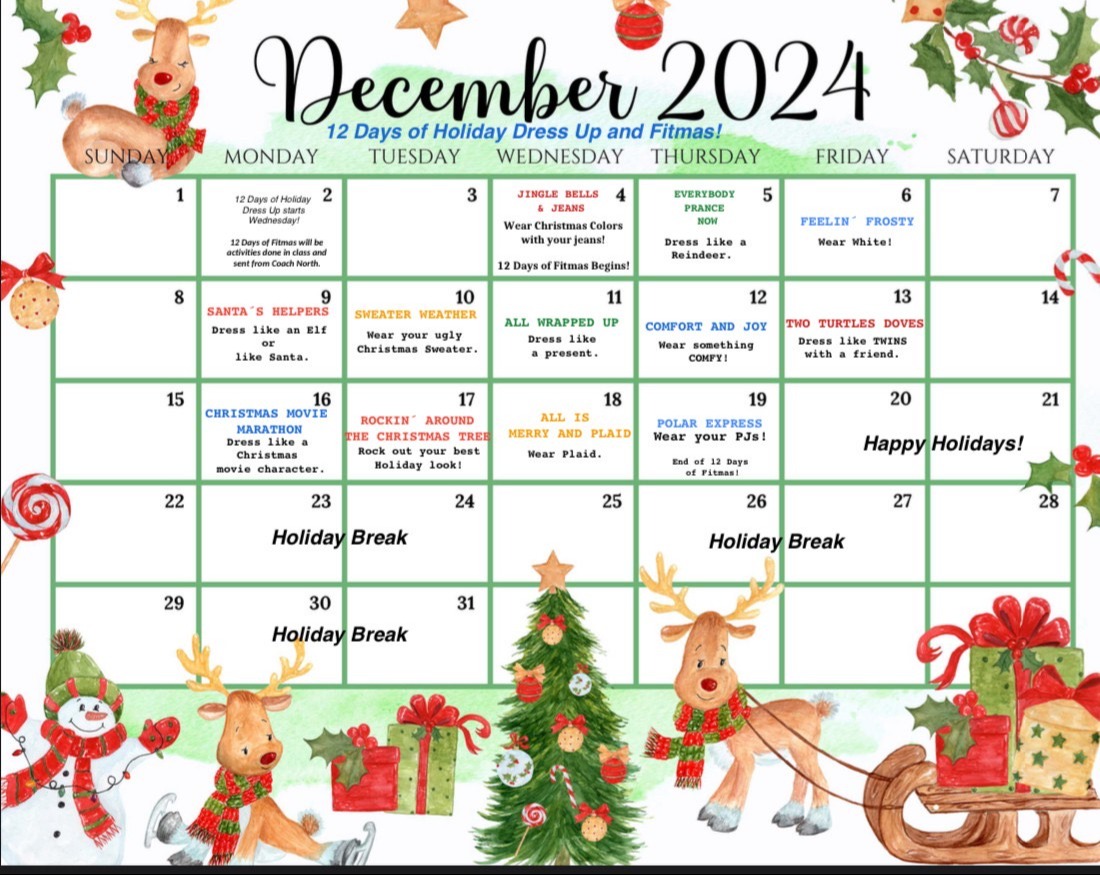 December Calendar 12 days of fitmas