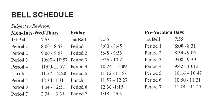 HS/JH Bell Schedule