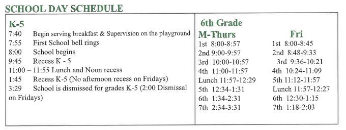 Elementary Day Schedule