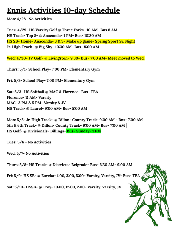 10 Day Schedule
