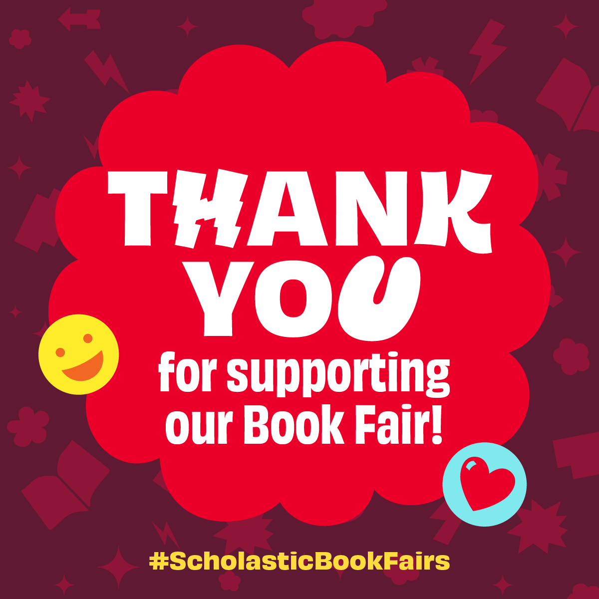 Decorative image with text "Thank you for supporting our book fair"