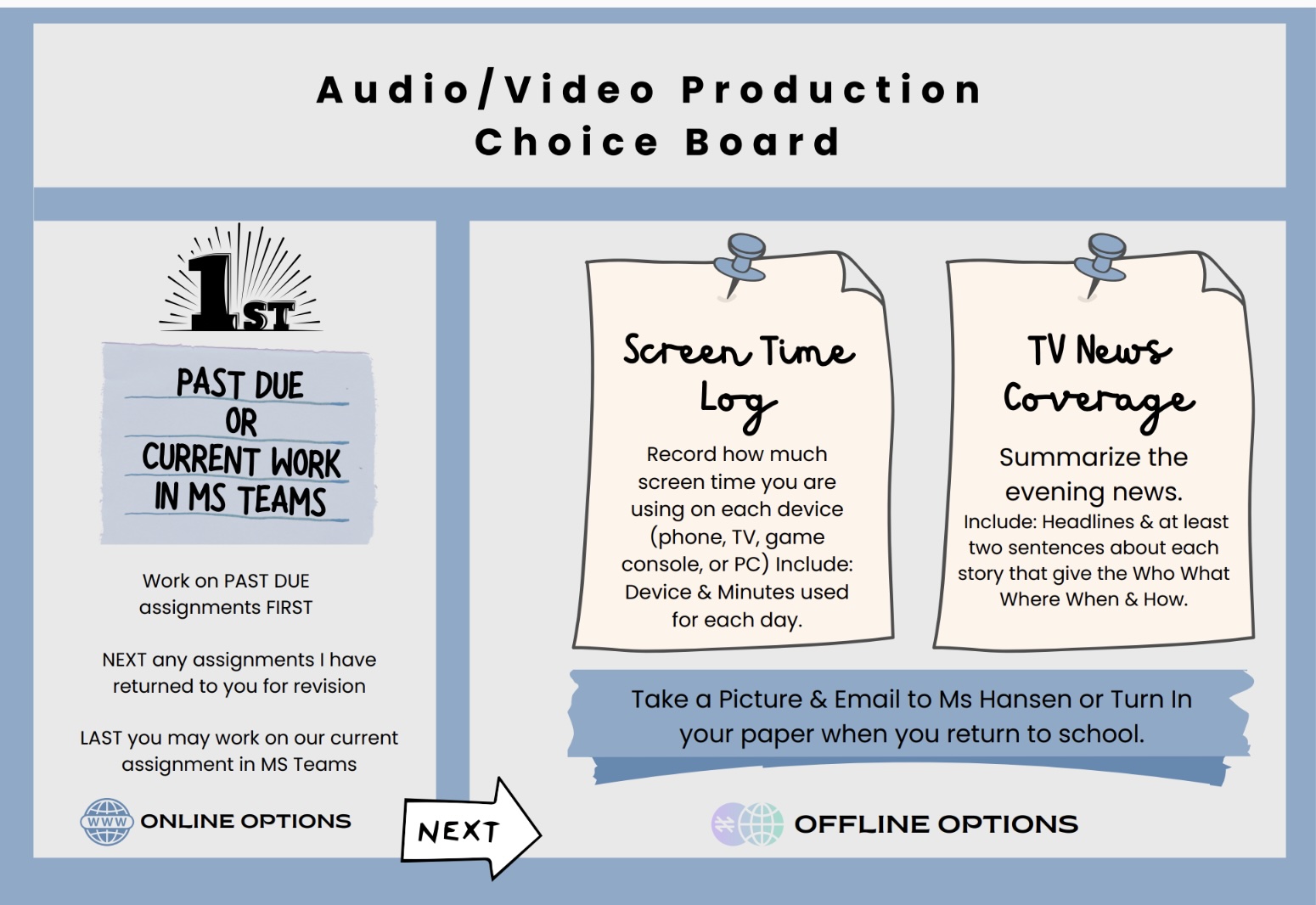 Video Production Choice Board