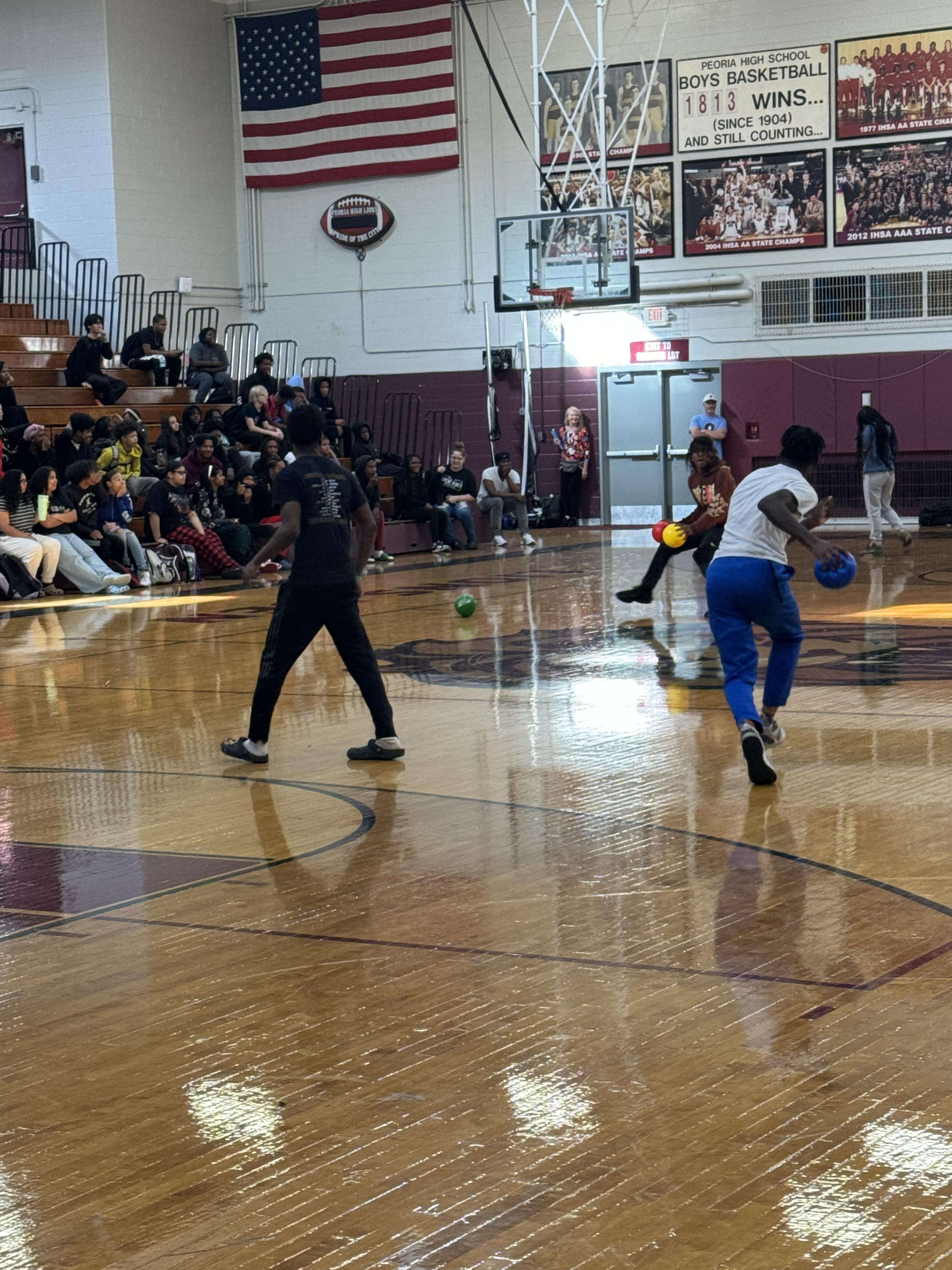 PHS students look to avoid being hit in the first-round of the Dodgeball Tournament.