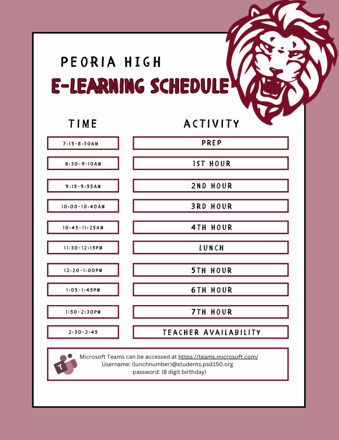 Peoria High School E Learning Schedule