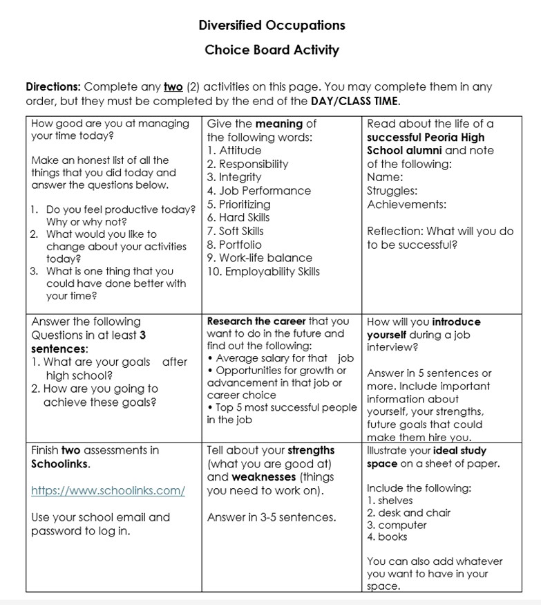 Diversified Occ Choice Board