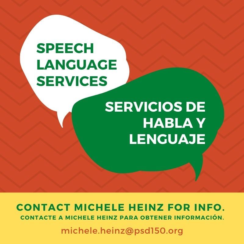speech services logo and "contact michele heinz" with email address: michele.heinz@psd150.org
