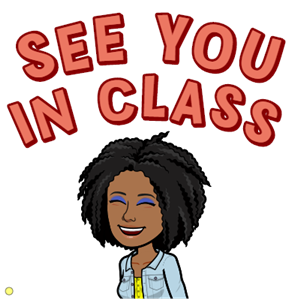 Mrs. Thomas' bitmoji saying "See you in class"