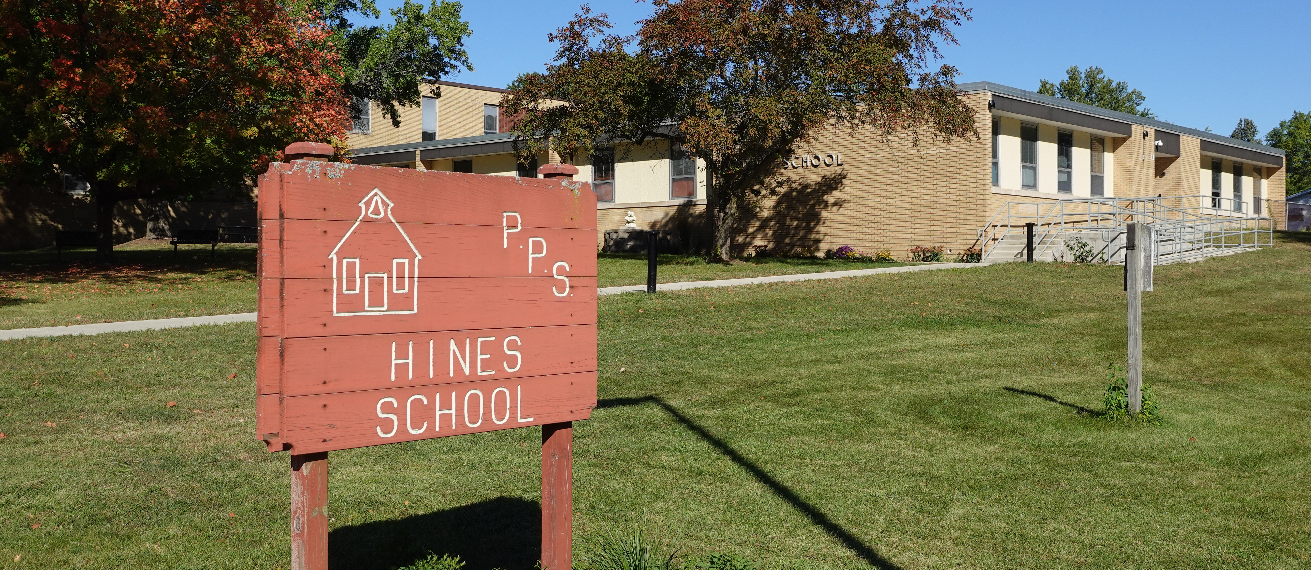 front of hines school building