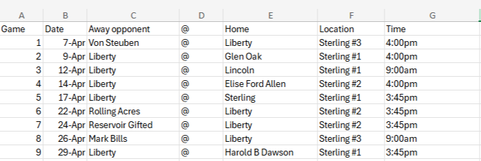 Game Schedule