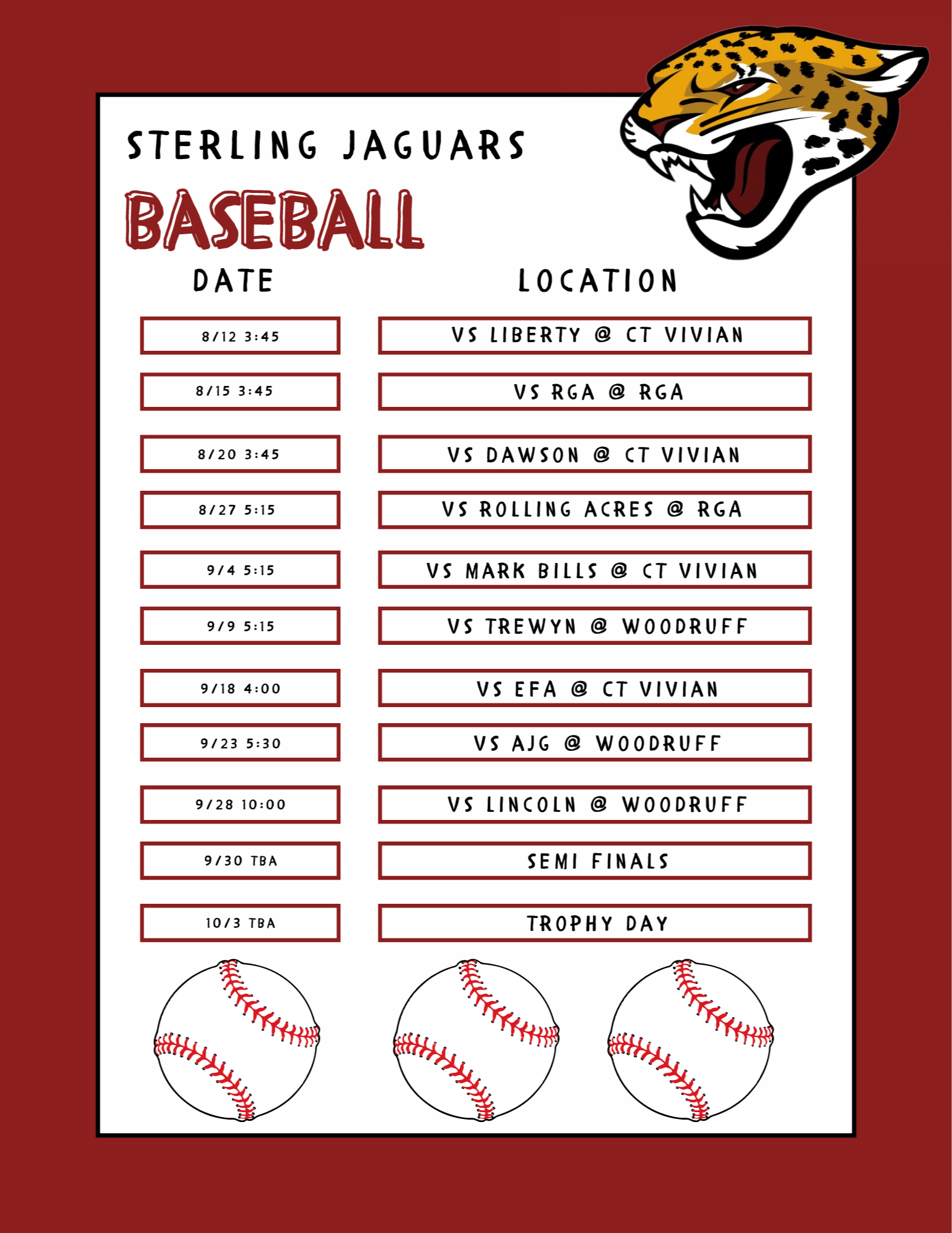 Baseball Schedule