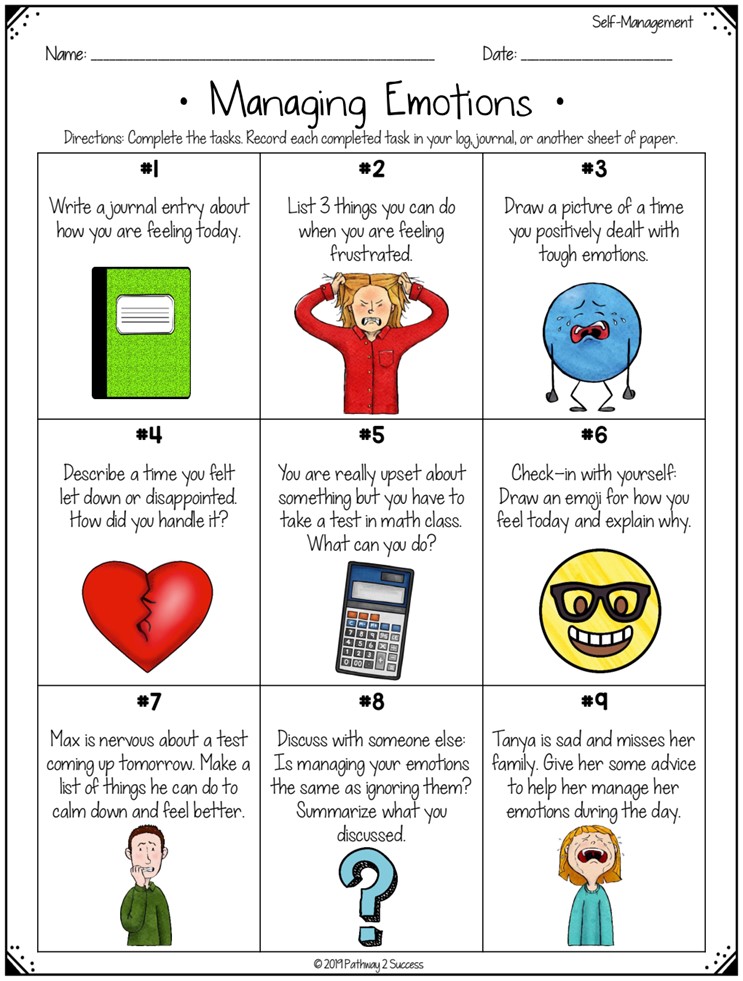 Managing Emotions Choice Board