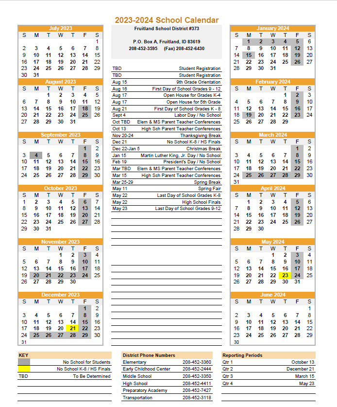2023-2024 School Calendar