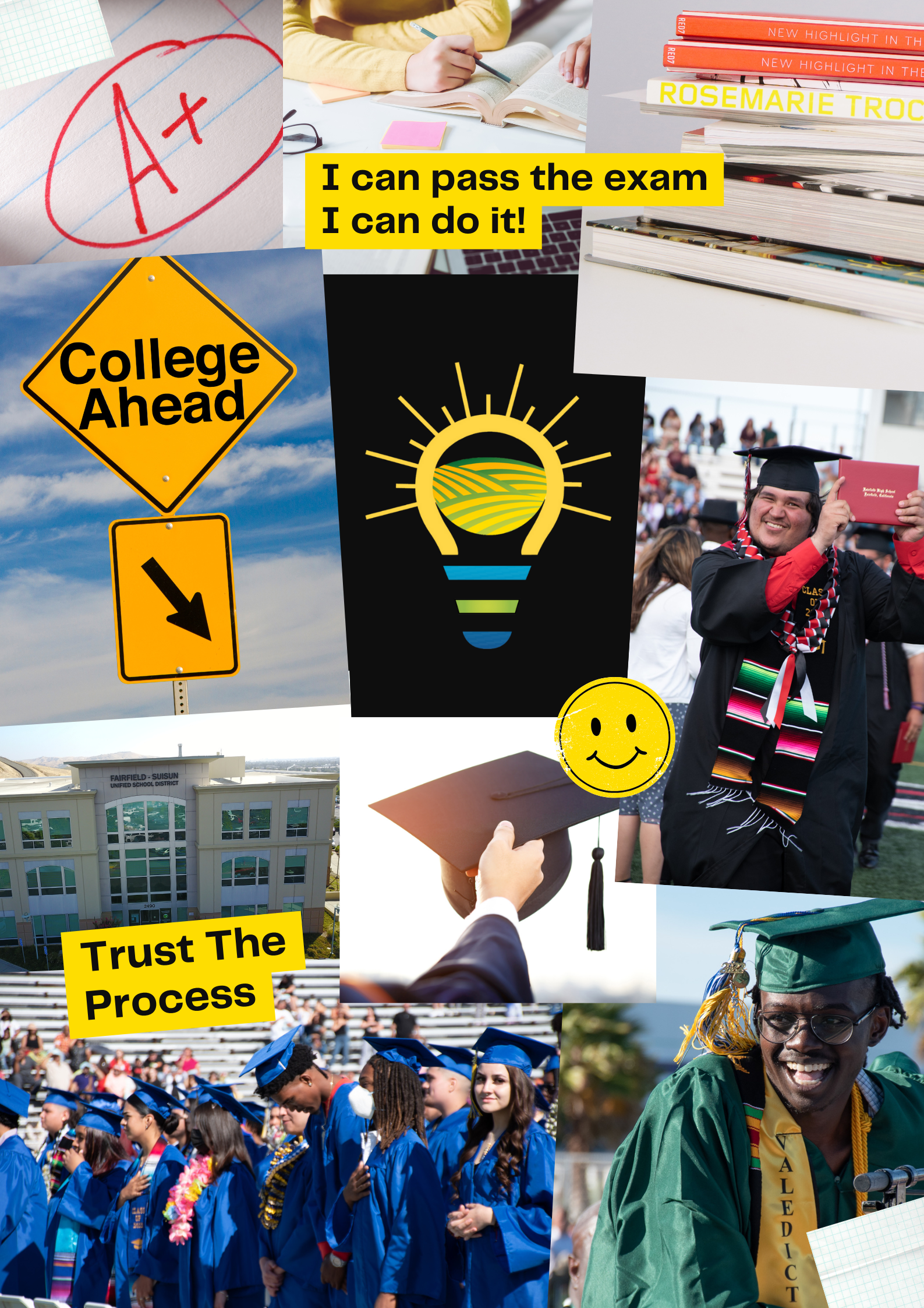 Collage of photos related to graduation and counseling