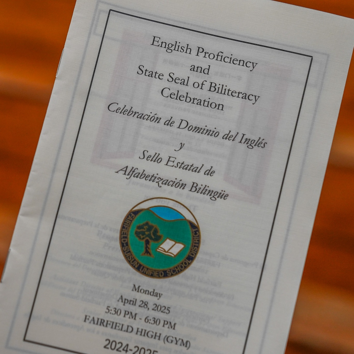 English Proficiency and State Seal of Biliteracy Celebration - Monday April 28, 2025 at 5:30pm - 6:30pm in the Fairfield High Gym 2024-2025