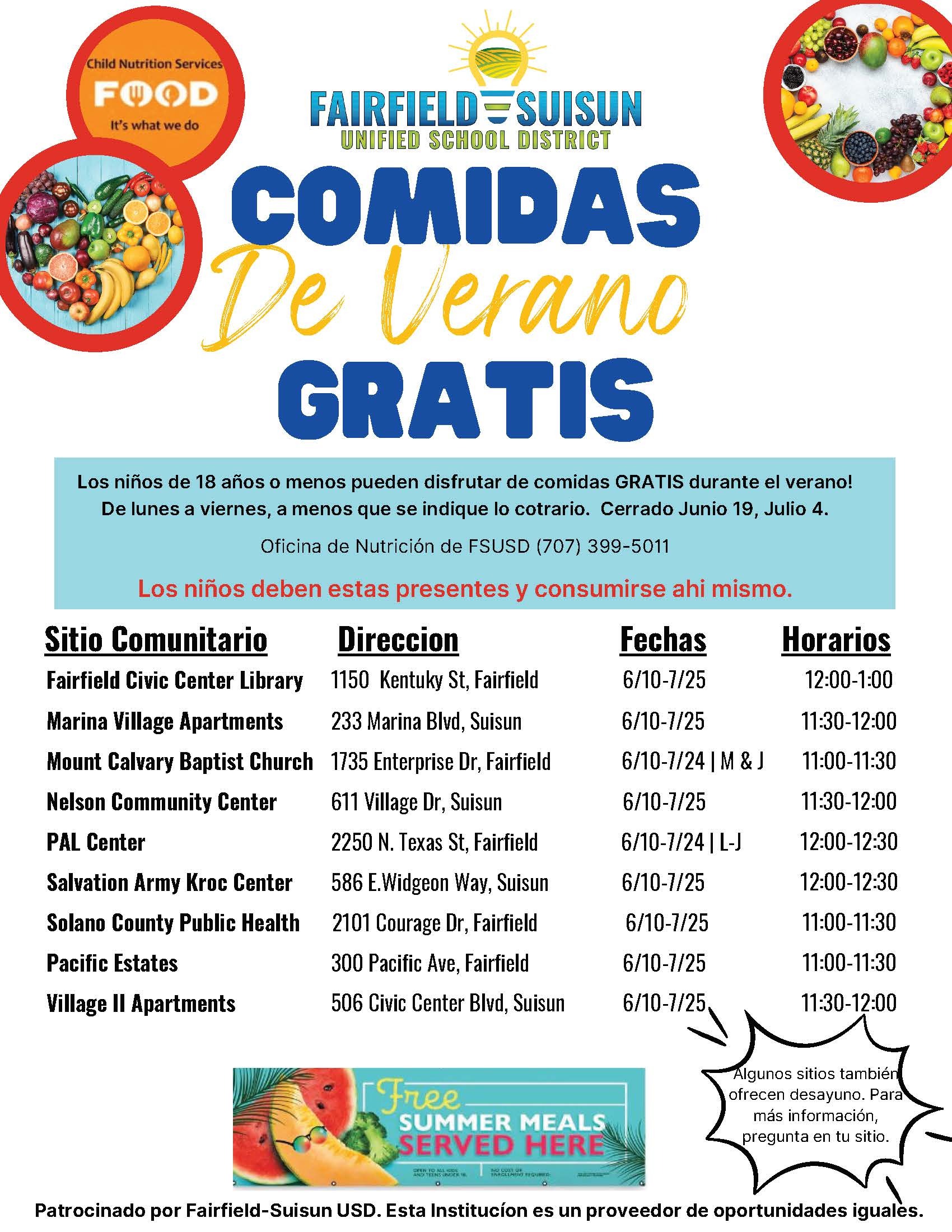 Comidas Gratis de Verano