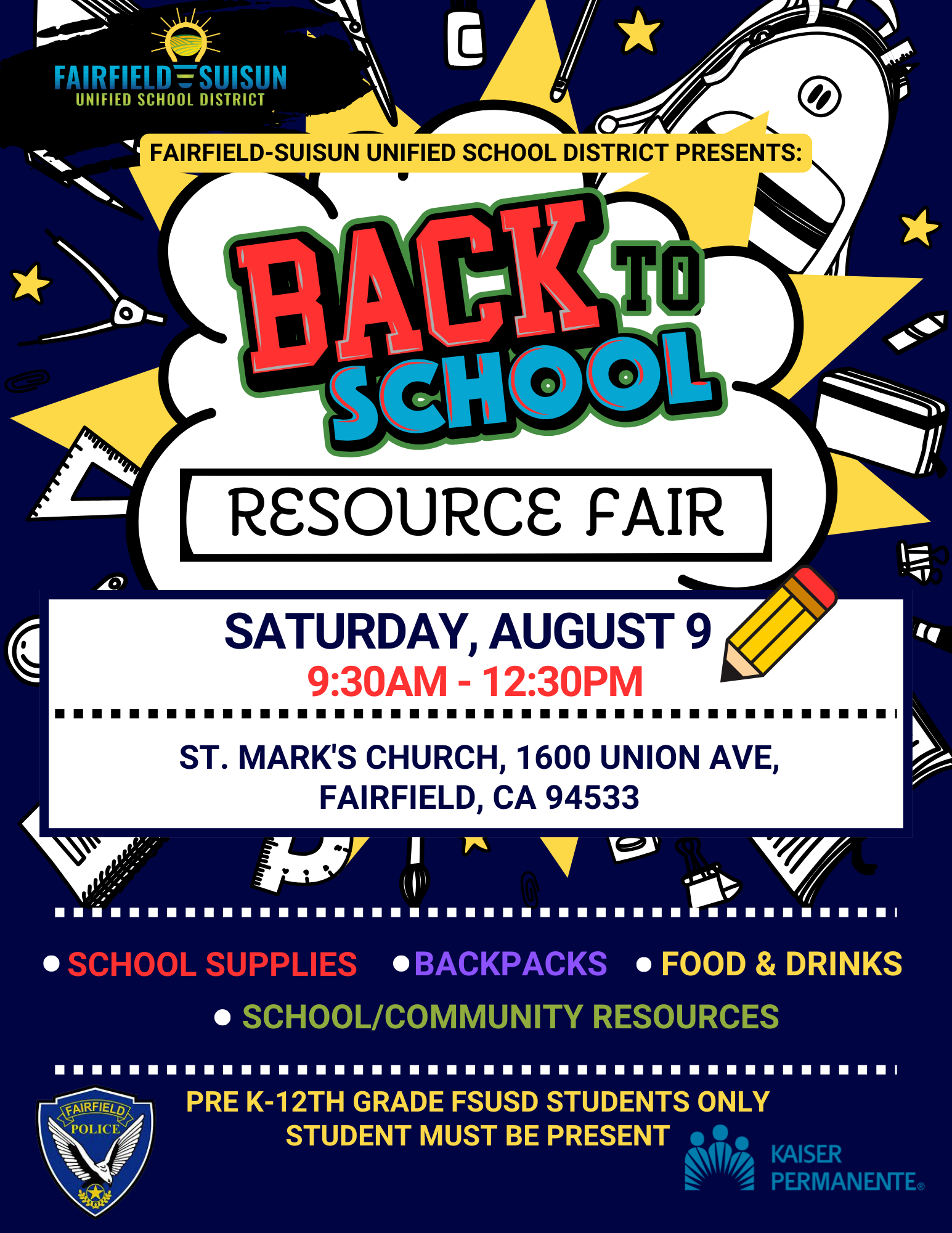 Back to School Resource Fair - August 9, 2025 from 9:30am - 12pm