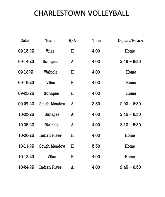 Updated Volleyball Schedule