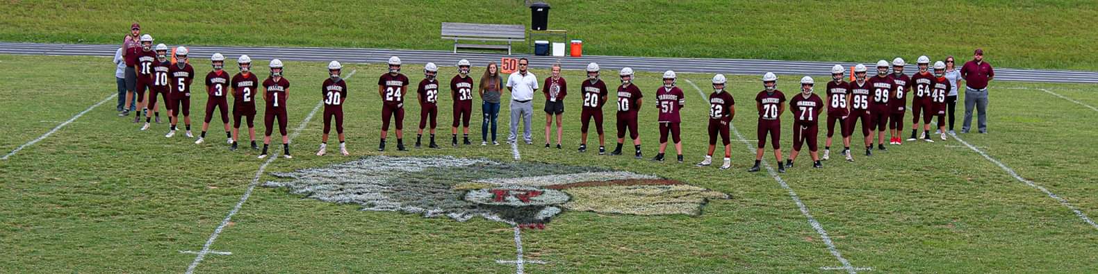 Football team taking an artistic group picture on the field