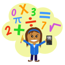 Girl with math equation symbols around her