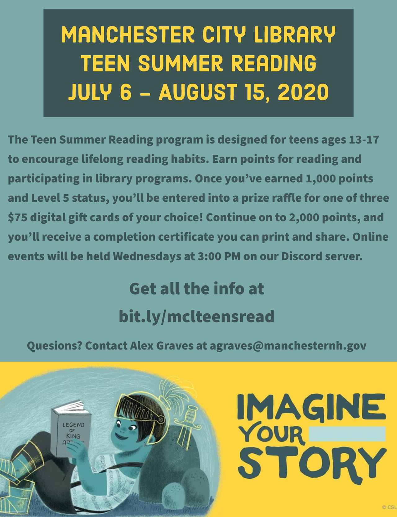 Manchester City Library Teen Summer Reading July 6 - August 15, 2020