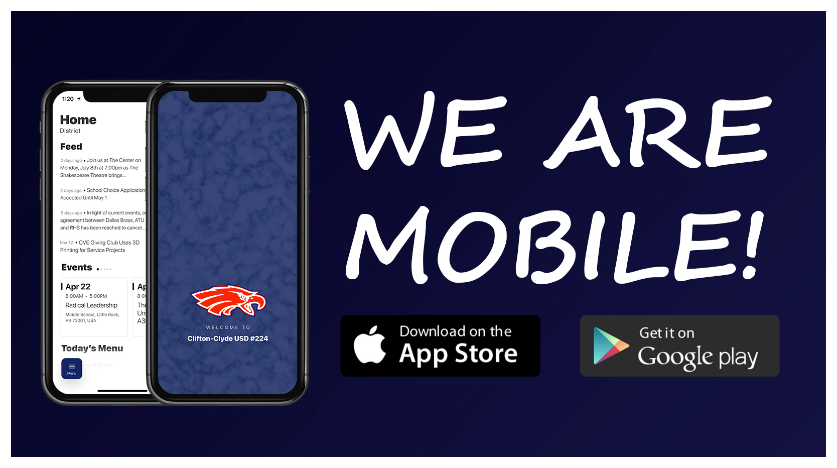 We are mobile! Download on the App Store or Get it on Google Play