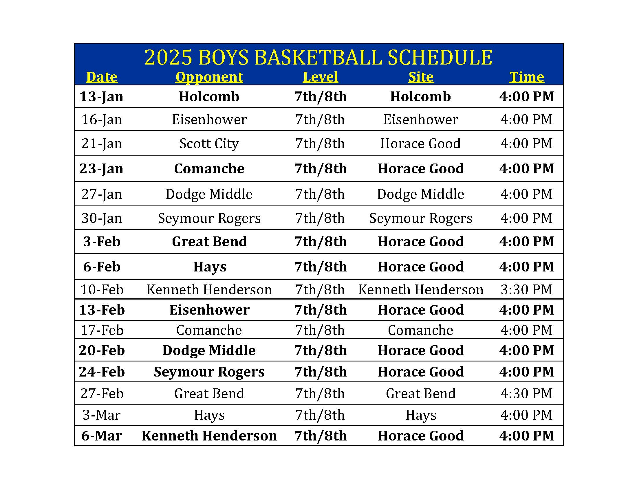 Boys basketball schedule