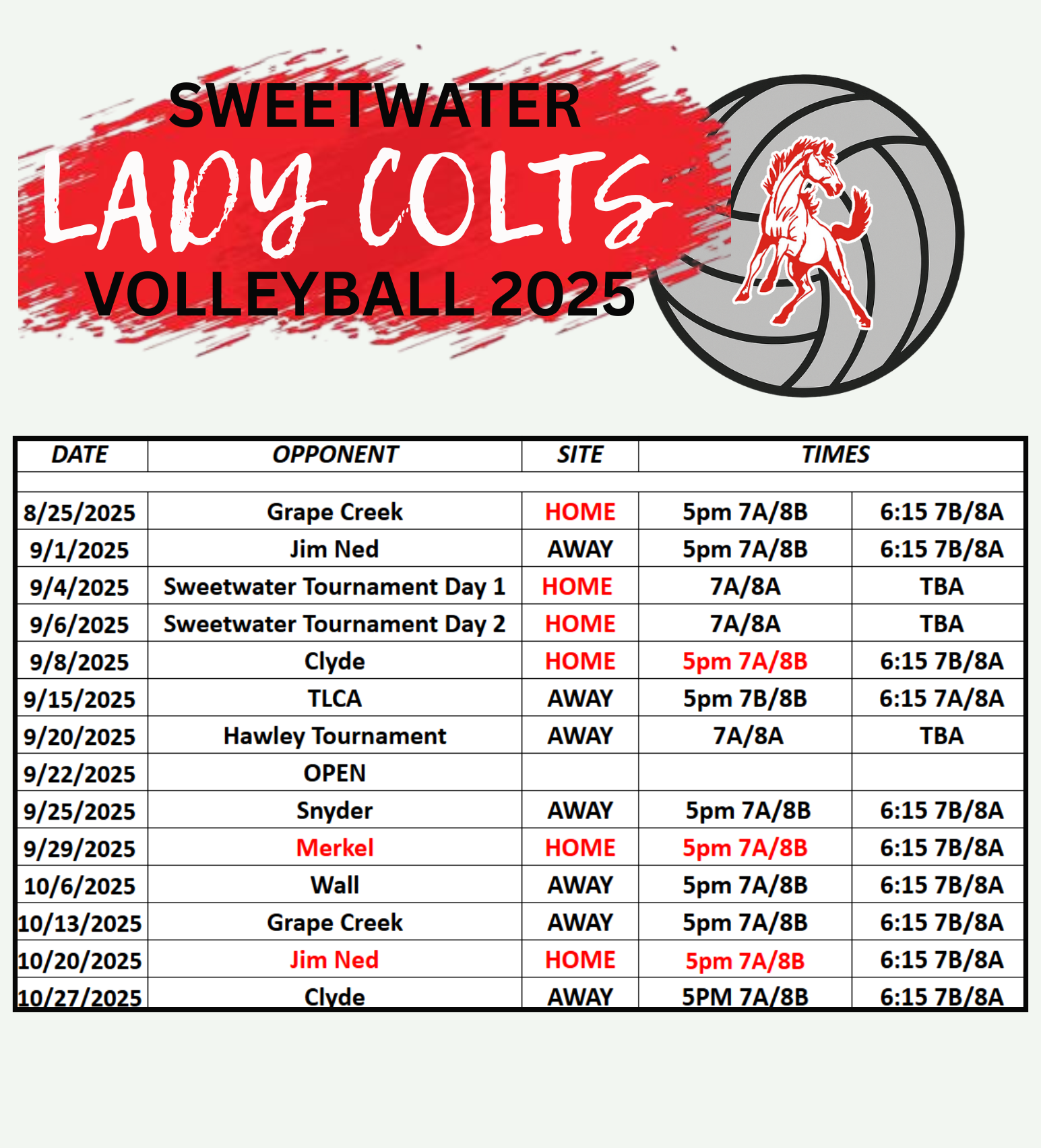 MS Volleyball Schedule