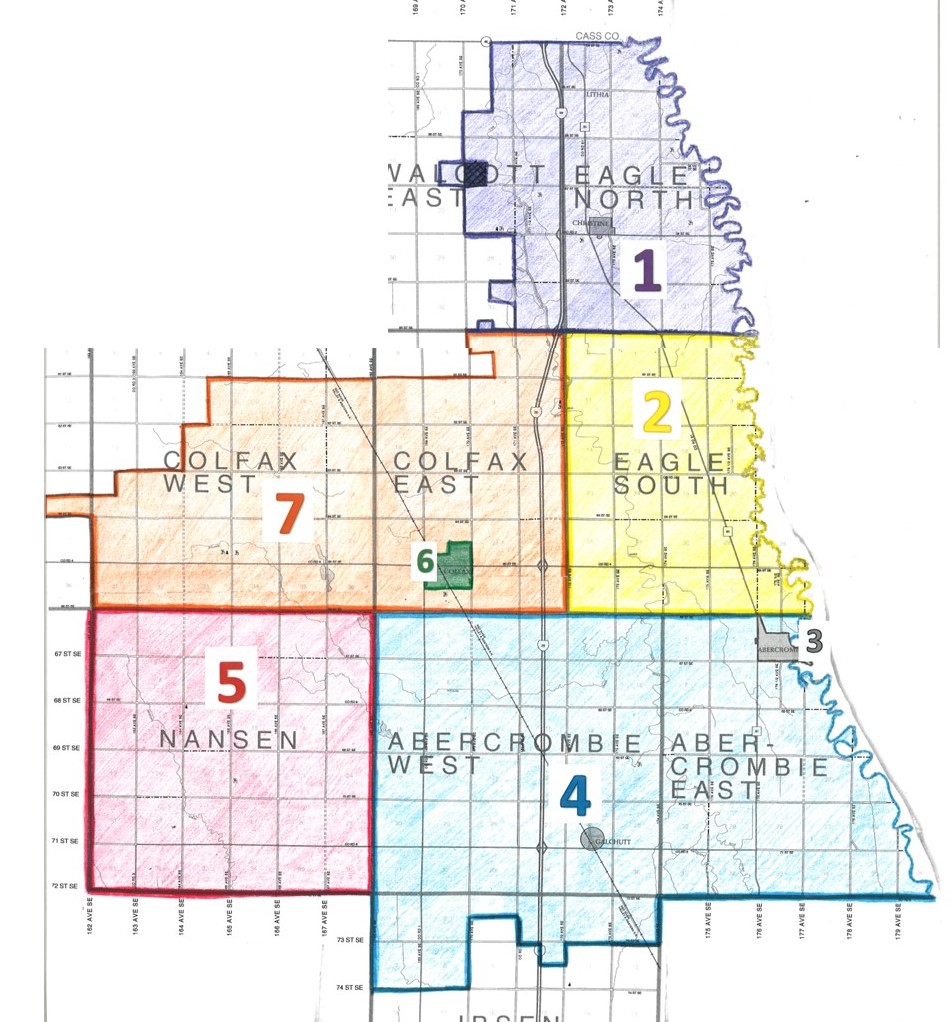 Map showing school board representation areas for Richland #44 School District