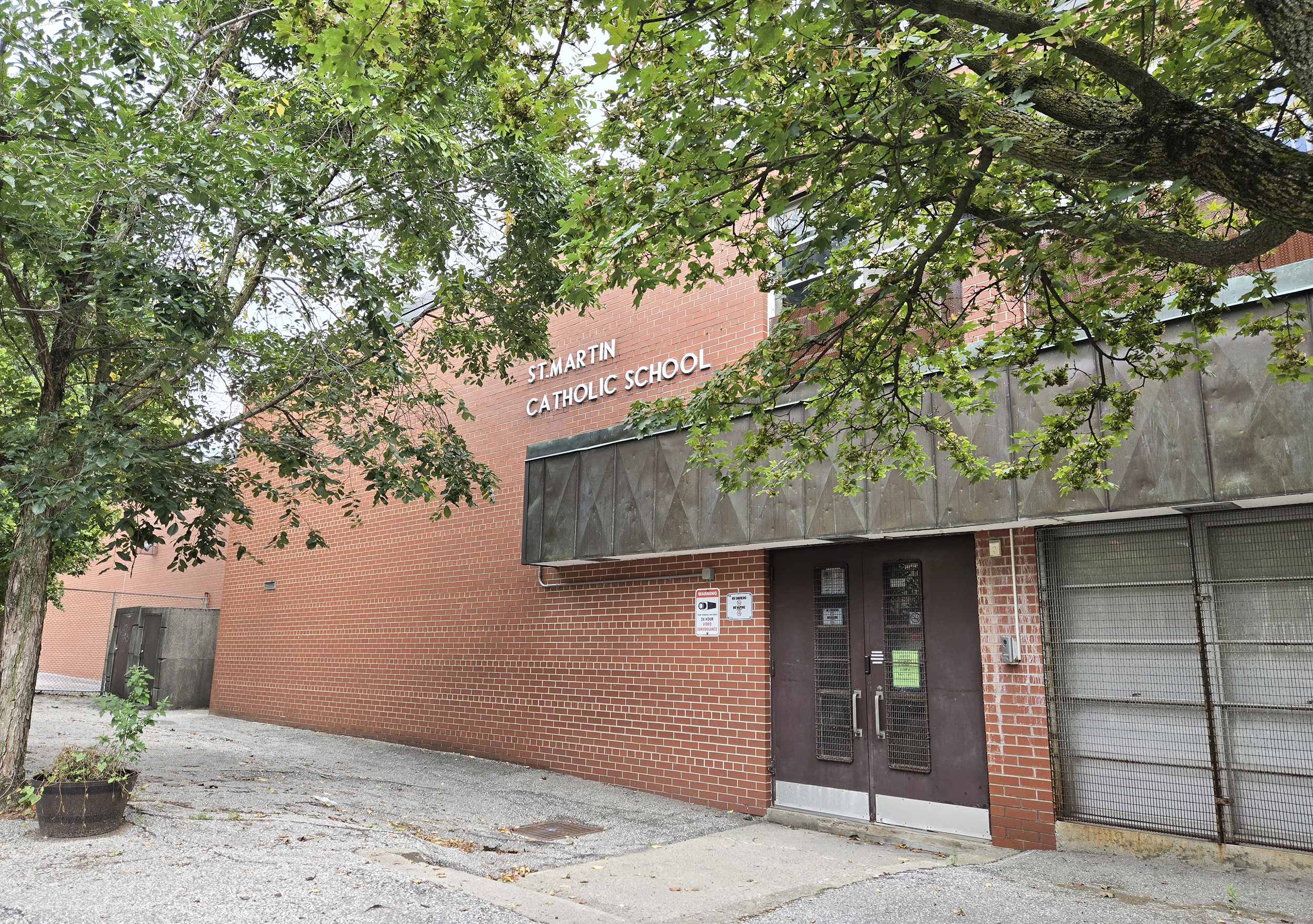 The front of the school building.
