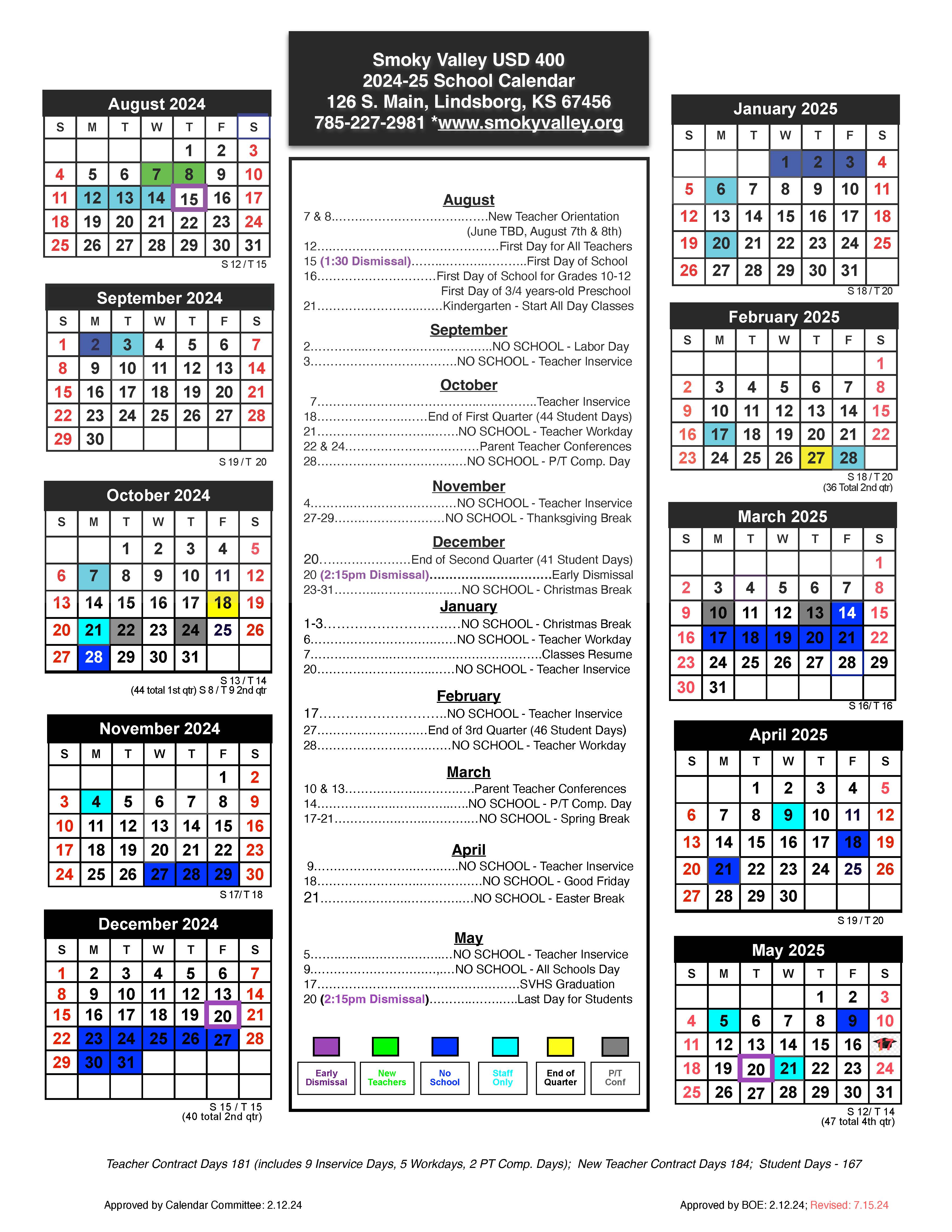 SVHS DIstrict Calendar 2024-2025