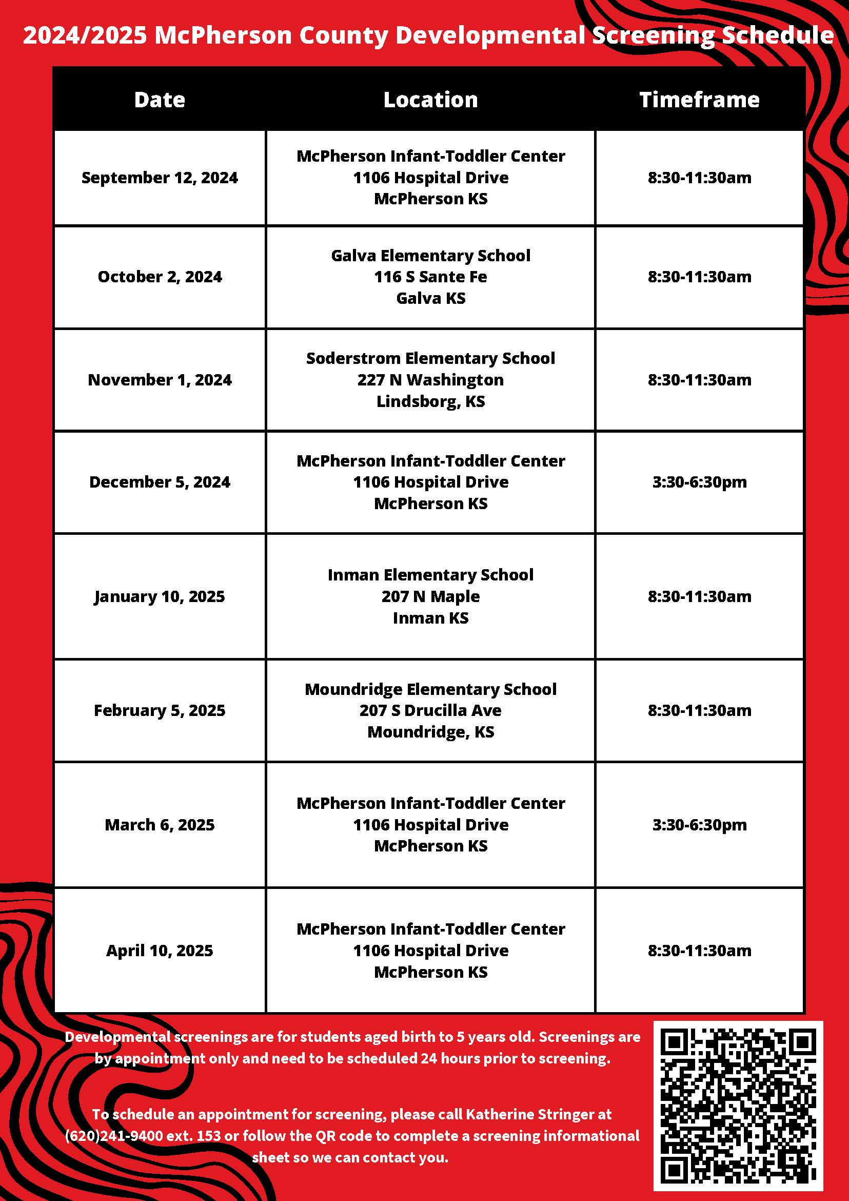 McPherson County Developmental Screening Schedule