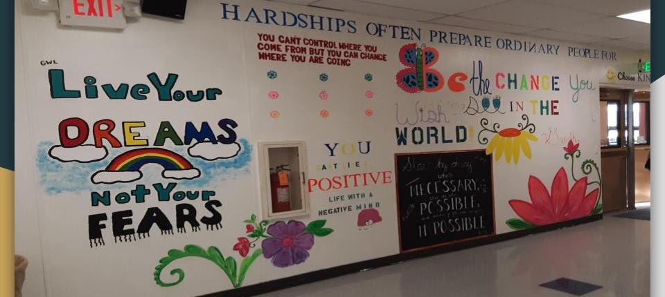 wall of school with inspirational positive messages