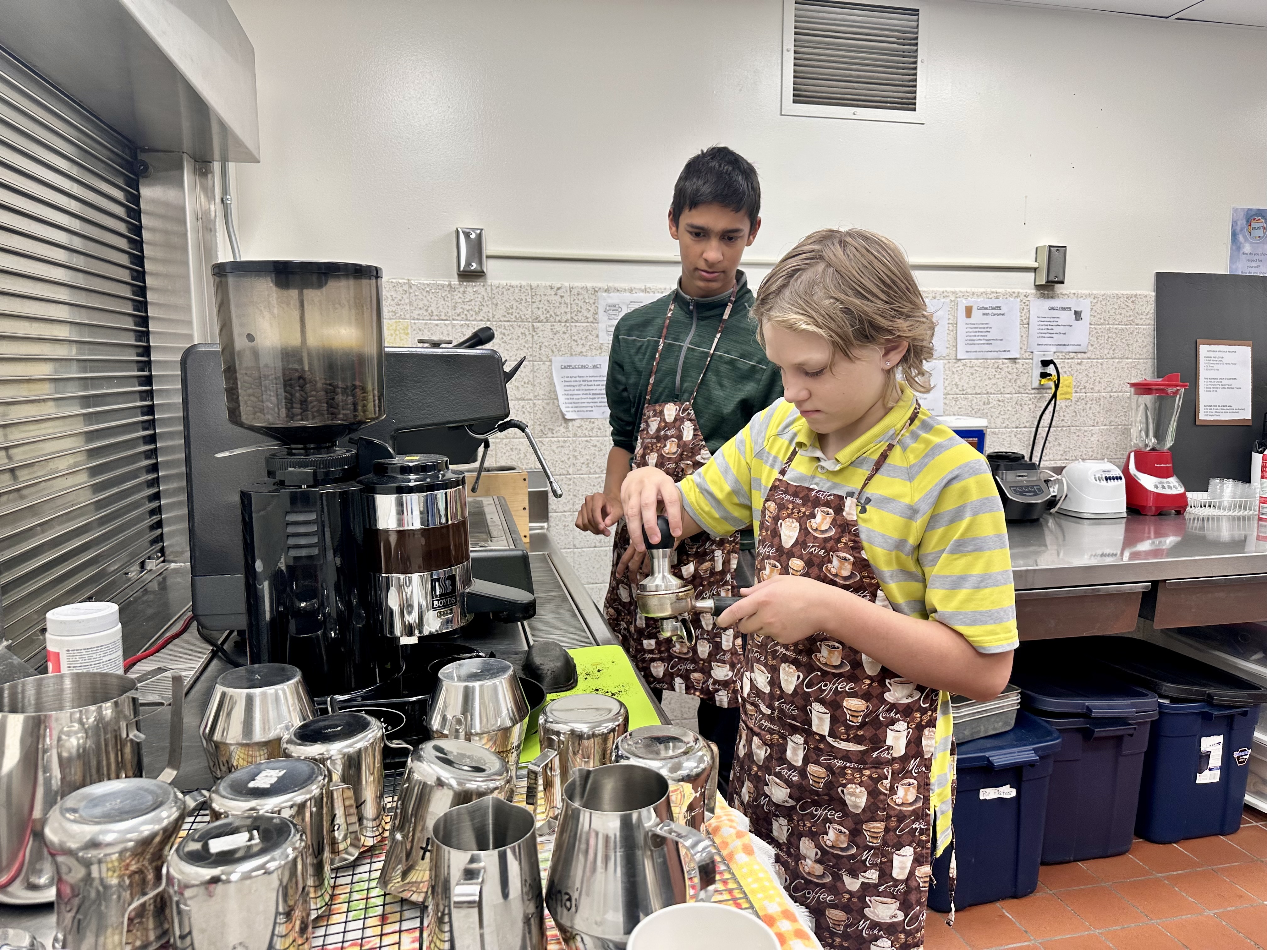 students in a kitchen for barista class