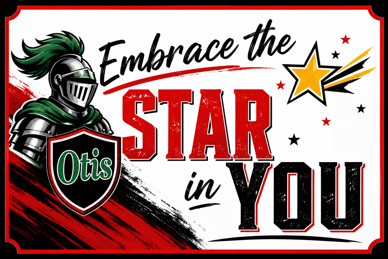 A logo features a knight, a shield, and stars. The text reads "Embrace the STAR in YOU."