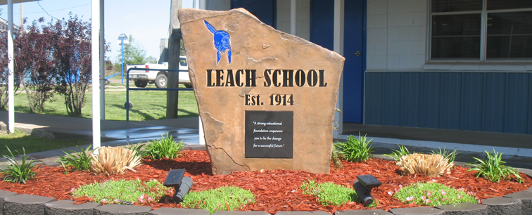 leach school rock sign in school entrance