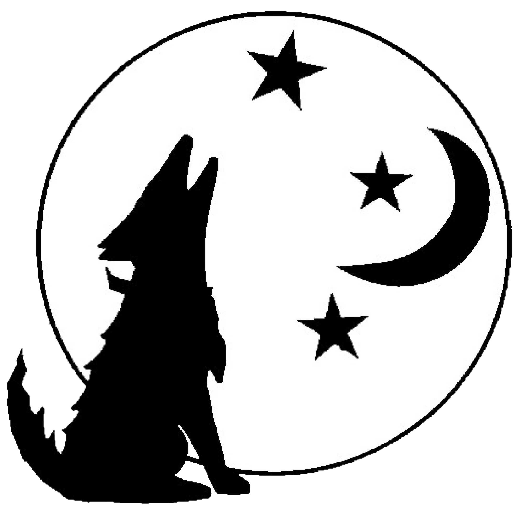 black wolf howling to the moon with stars