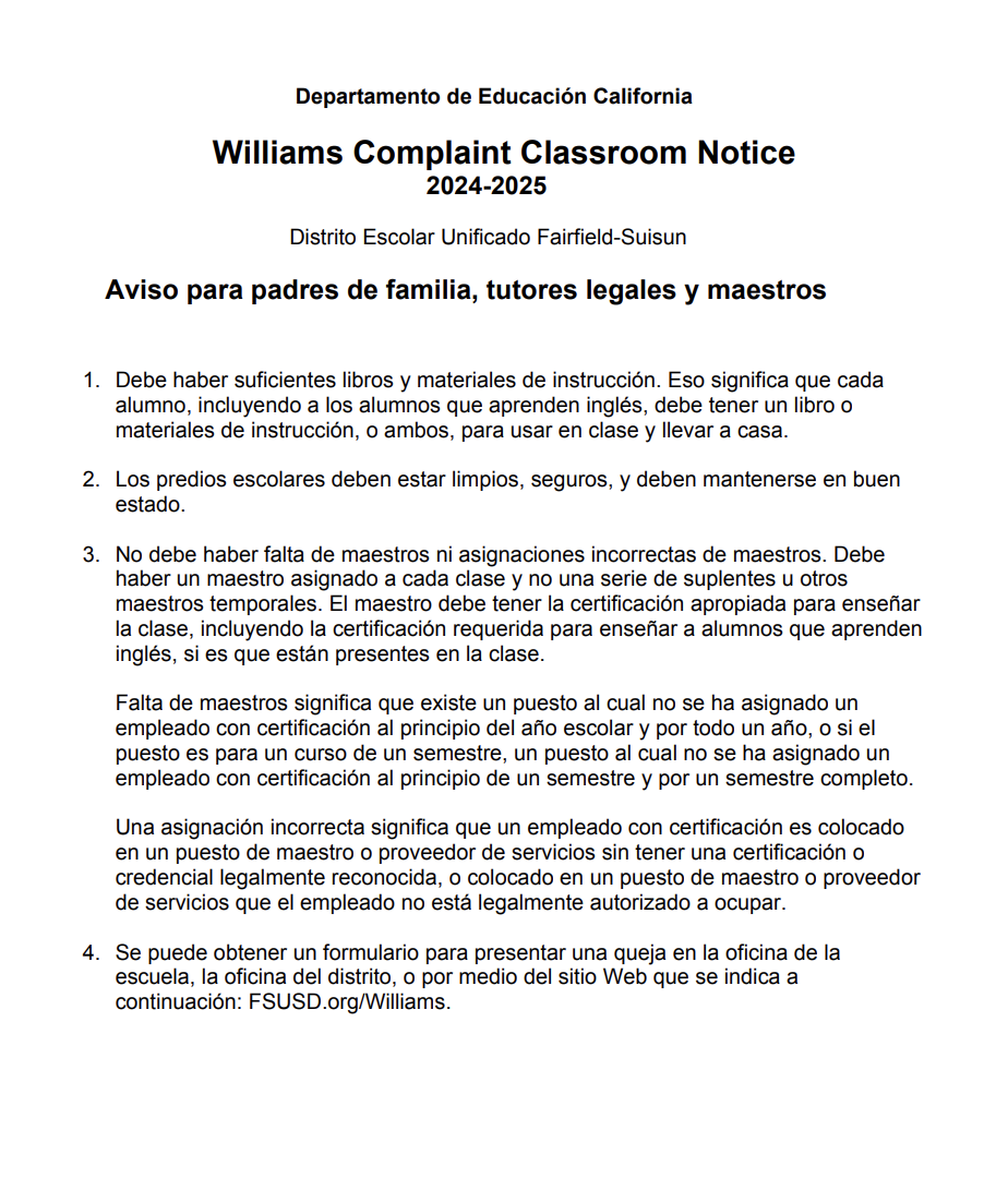 Aviso para padres de familia, tutores legales y maestros