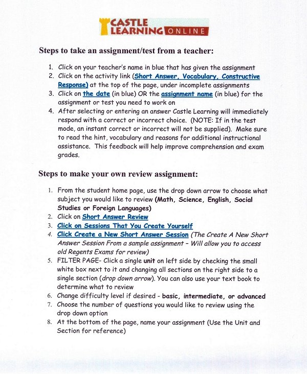 Castle Learning info