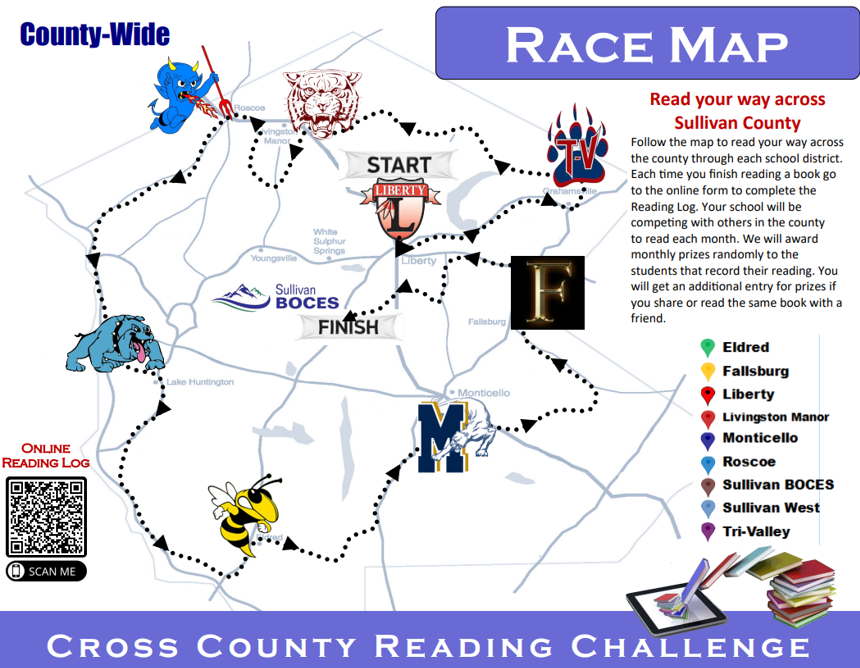 county-wide reading challenge map and QR code