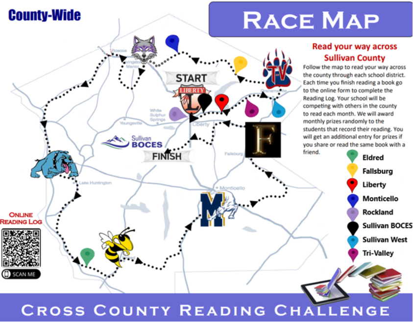 county-wide reading challenge map and QR code
