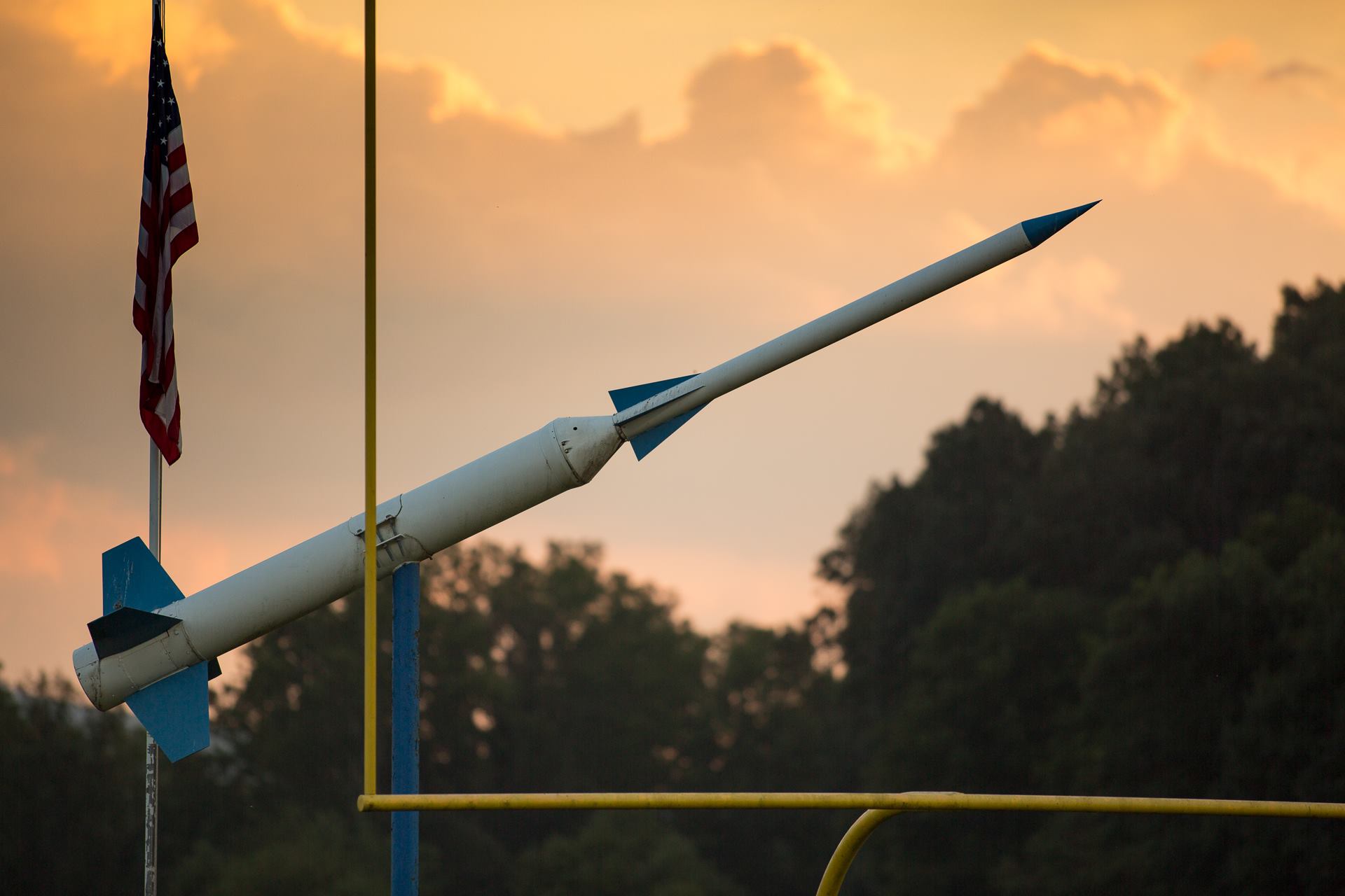 Model rocket on the football field
