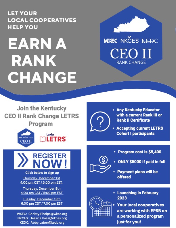 CEO II rank change flyer with information
