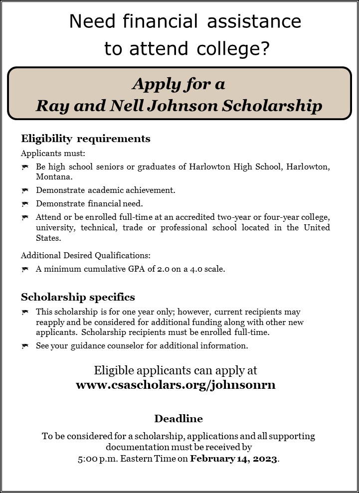 Ray and Nell Johnson Scholarship Flyer