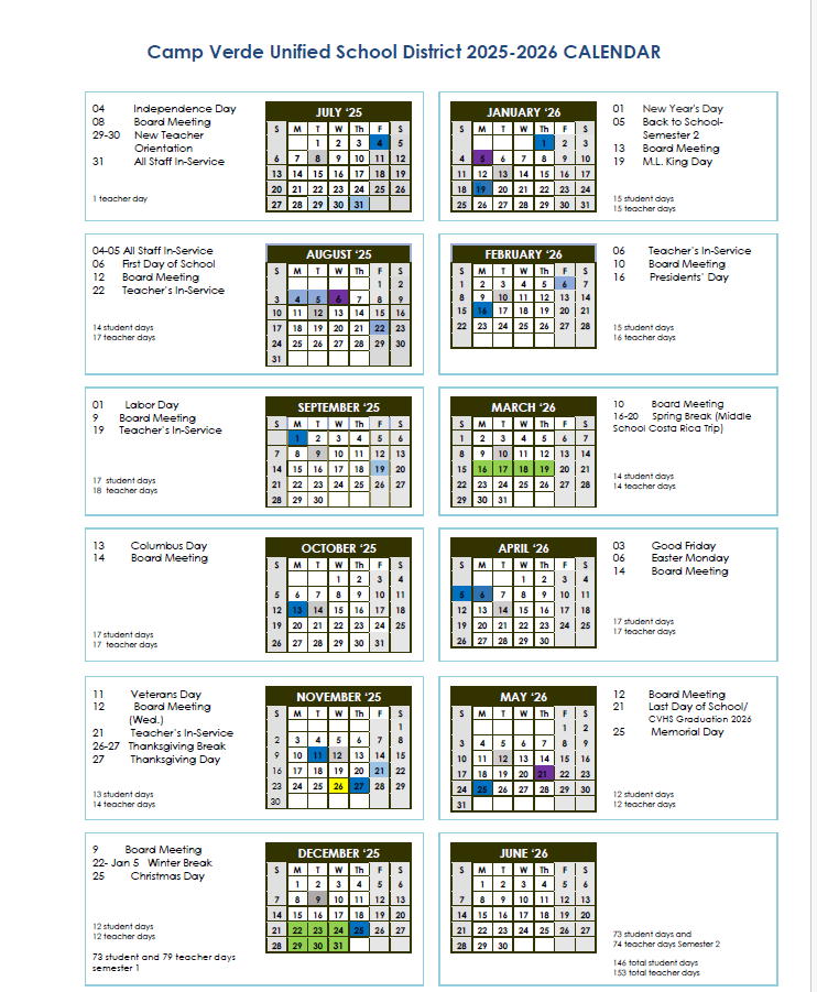 2025-2026 School Calendar