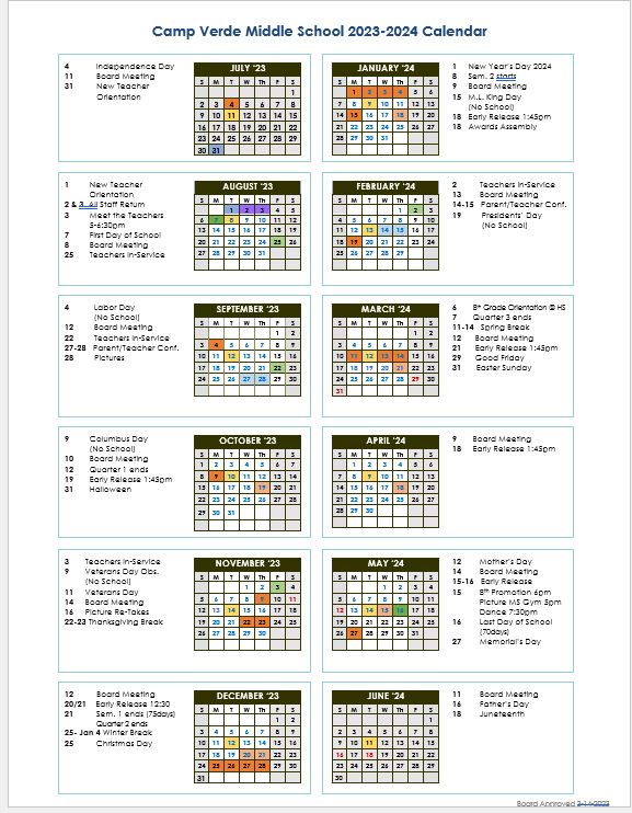 School Calendars | Camp Verde Middle School
