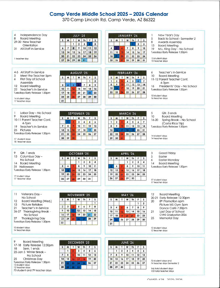 Middle School Calendar 25-26