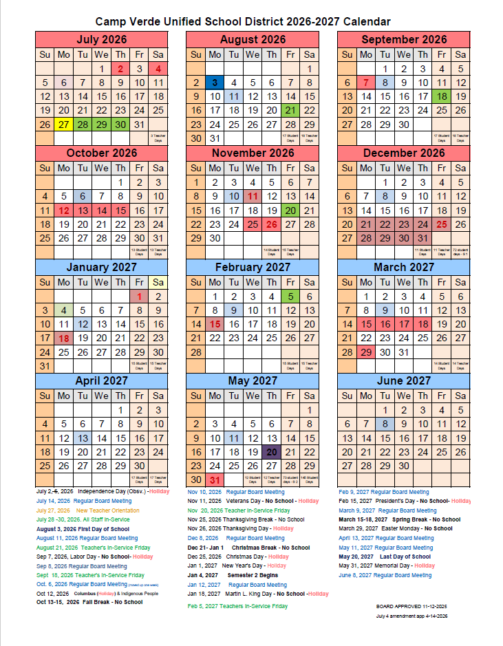 2026-2027 School Calendar