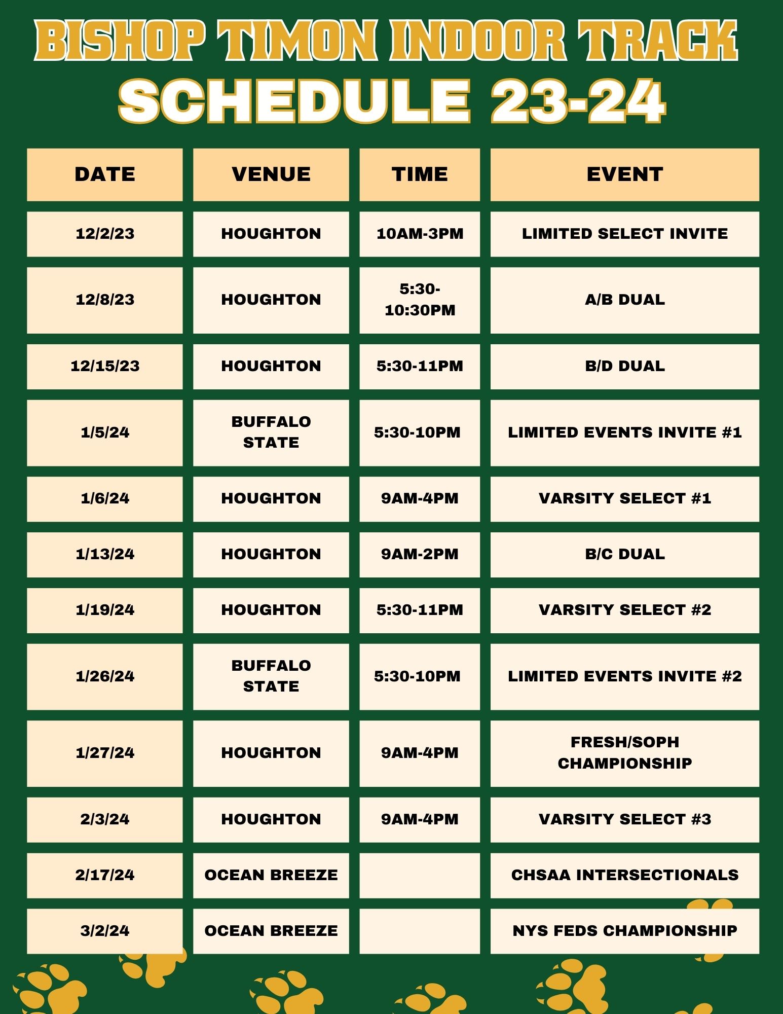 Bishop Timon - Track & Field Schedule